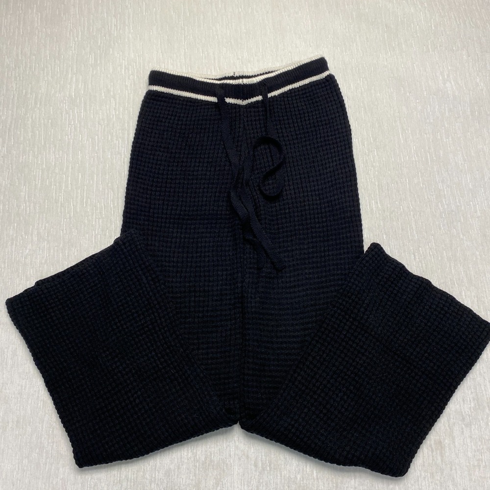 Lulus Waffle Knit Pants Womens Small Black Soft High-Rise Sophisticated Comfort